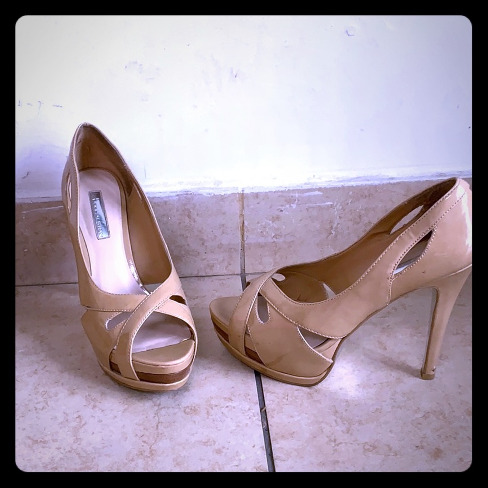 Halston heels, beige